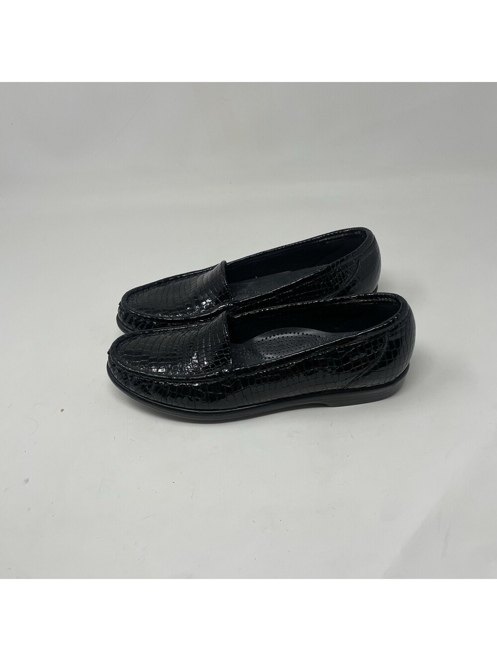 SAS Simplify Black Croc Print Leather Round Toe Slip on Loafers Shoes Size 7S